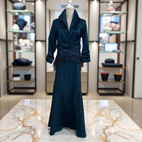 Tadashi Collection Evening Gown Satin Blue Formal Dress Royalcore Elegant SZ 12 - Picture 1 of 16
